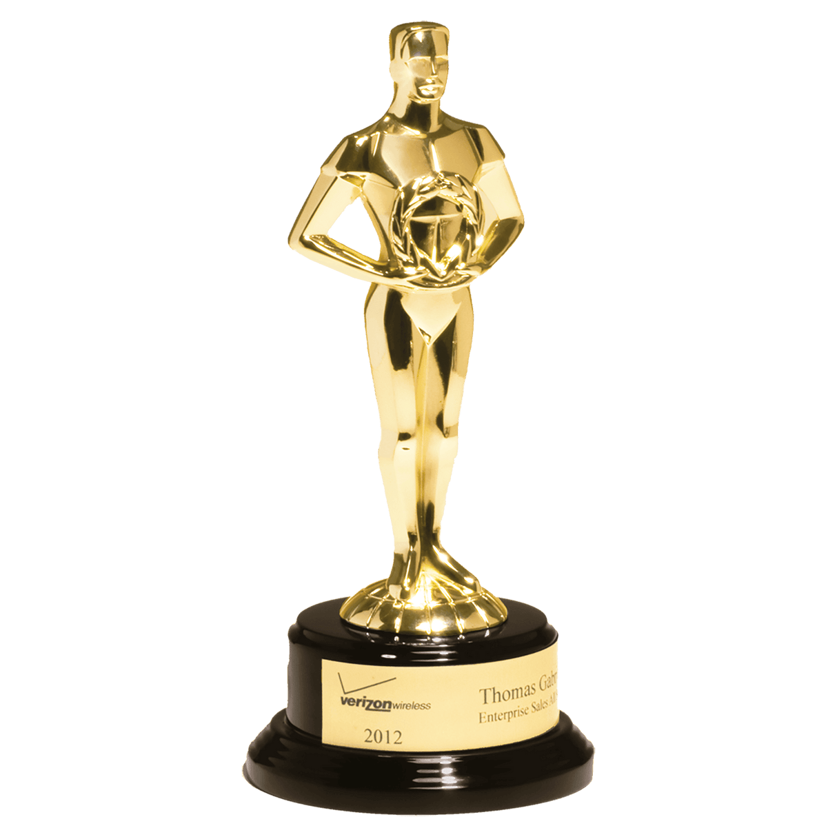 11" Cast Metal Goldtone Finish Classic Achiever Figure on a Black Piano Finish Base with a Gold Flex-Brass Plastic Plate
