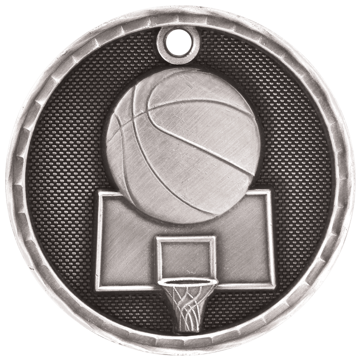 Antique Silver 2" 3D Basketball Medal