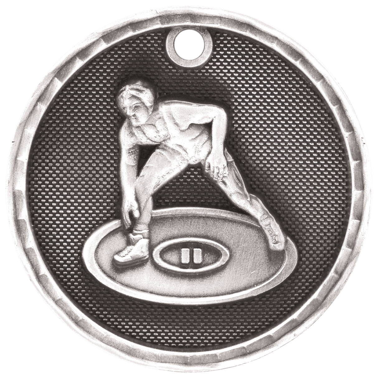 Antique Silver 2" 3D Wrestling Medal