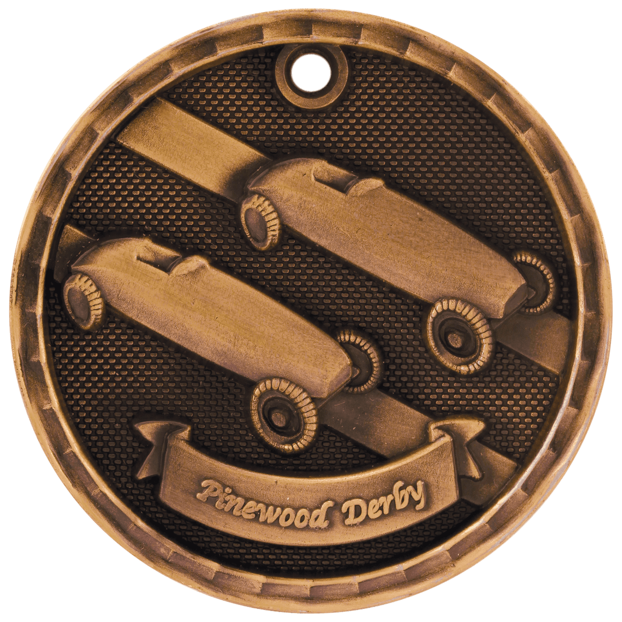 Antique Bronze 2" 3D Pinewood Derby Medal