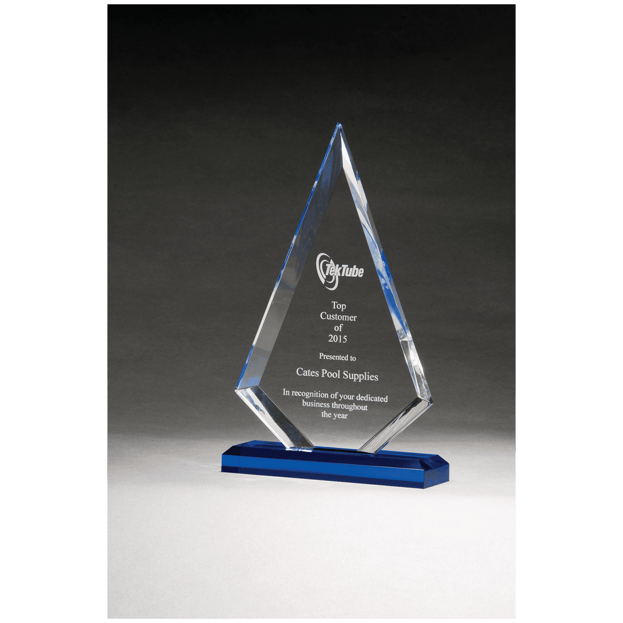 5 1/2" x 8 1/2" Arrow Series Clear Acrylic with Blue Highlights and Blue Base