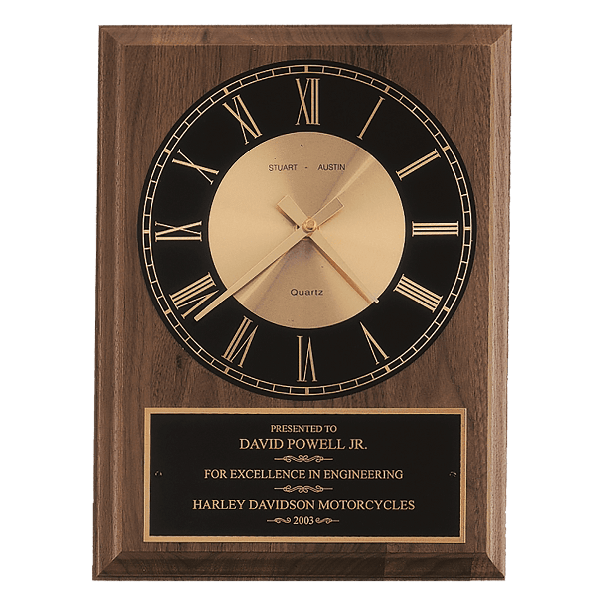 9" x 12" American Walnut Round Face Quartz Clock with Black Plate