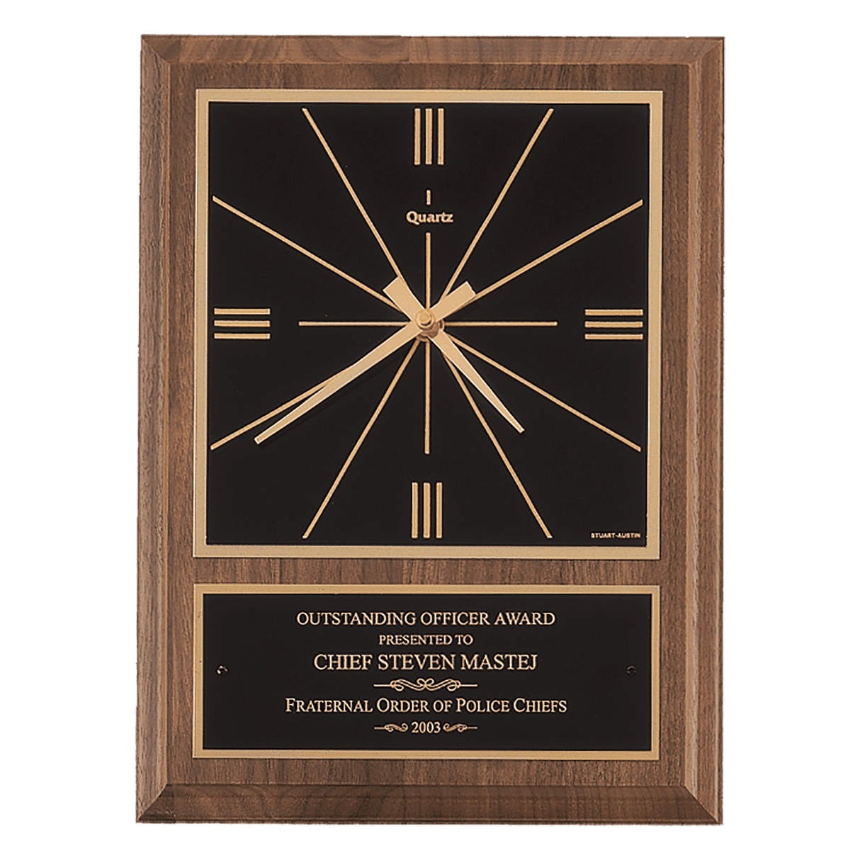 9" x 12" American Walnut Square Face Quartz Clock with Black Plate
