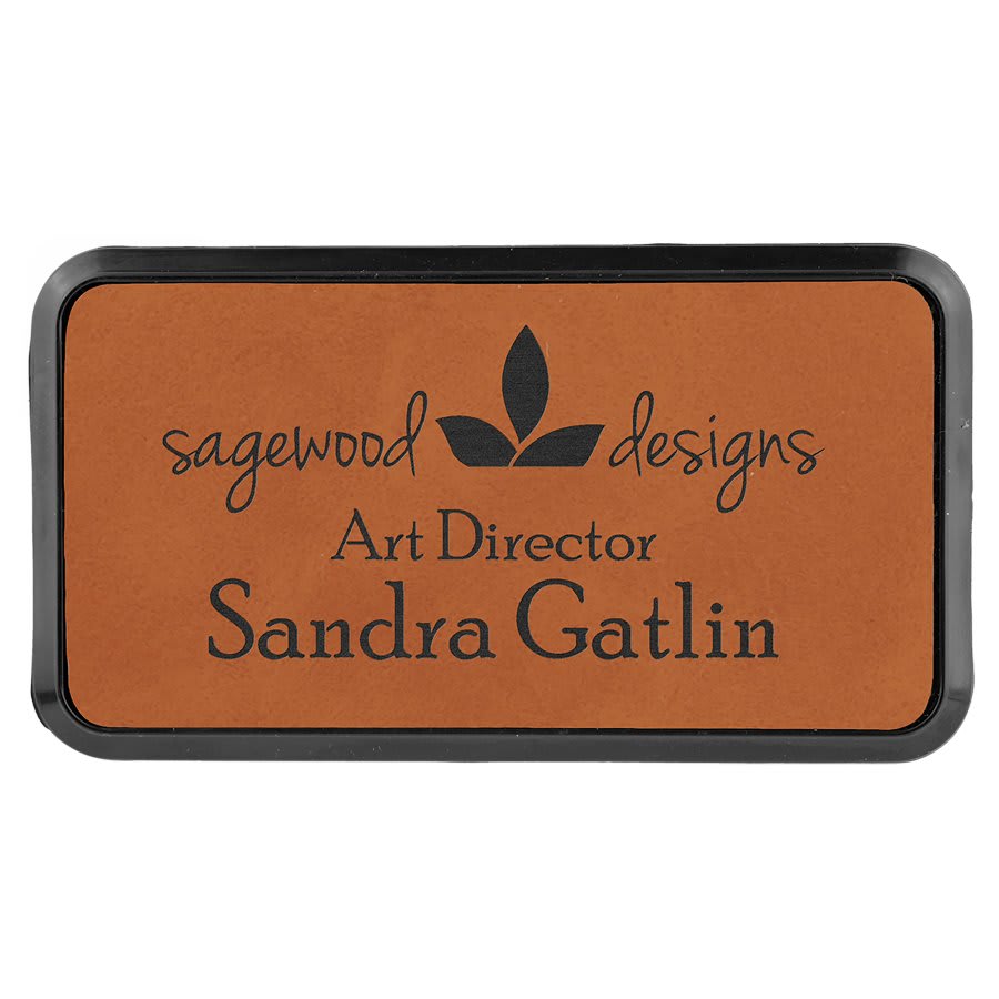 Rawhide 3" x 1 1/2" Laserable Leatherette Round Corner Badge & Frame