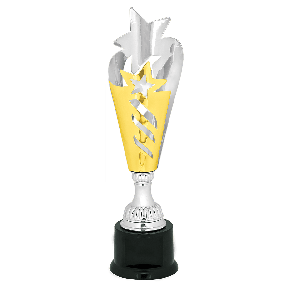 14" Silver & Gold Star Completed Metal Cup Trophy on Plastic Base