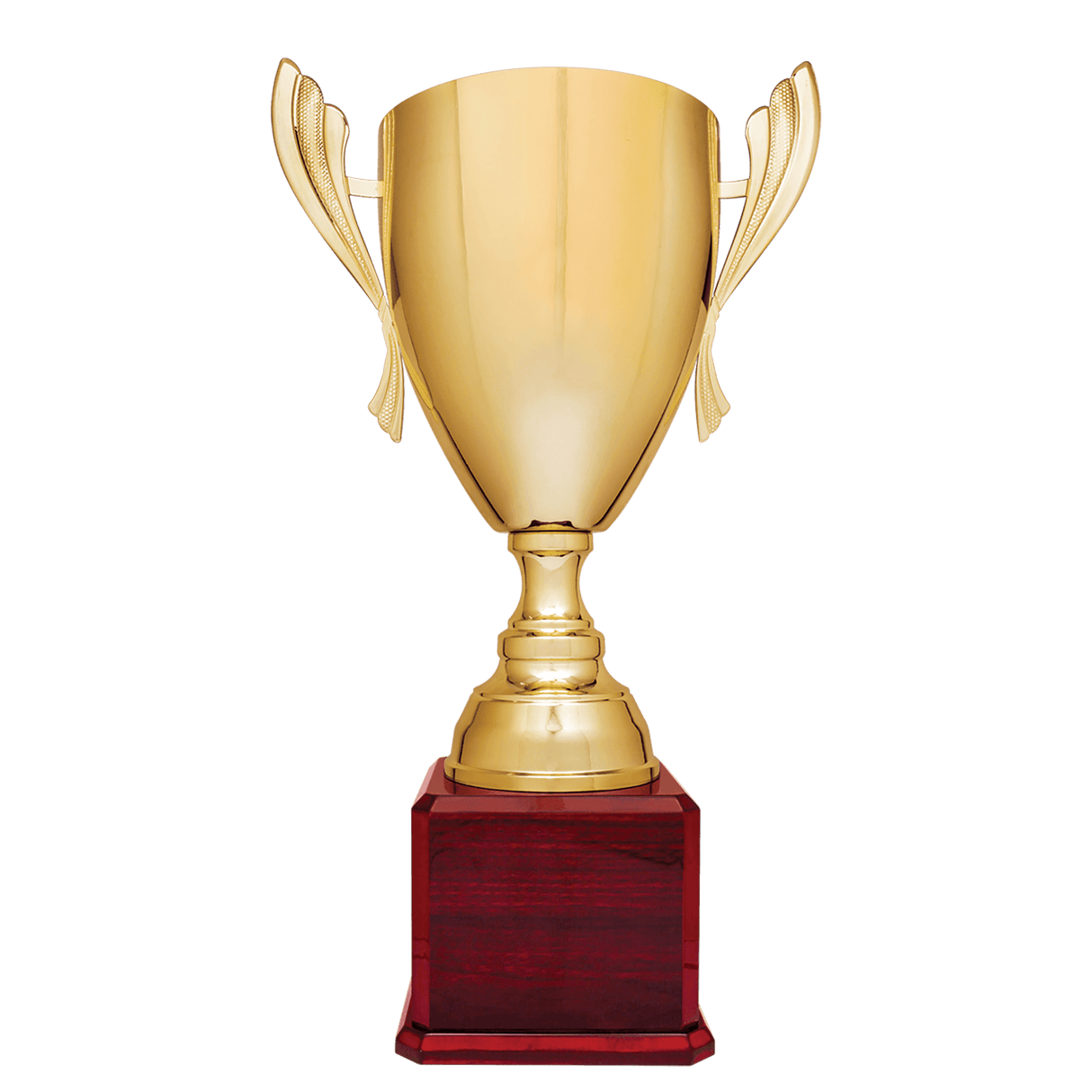 Gold Completed Metal Cup Trophy on Rosewood Royal 2 26 1/2" Piano Finish Base