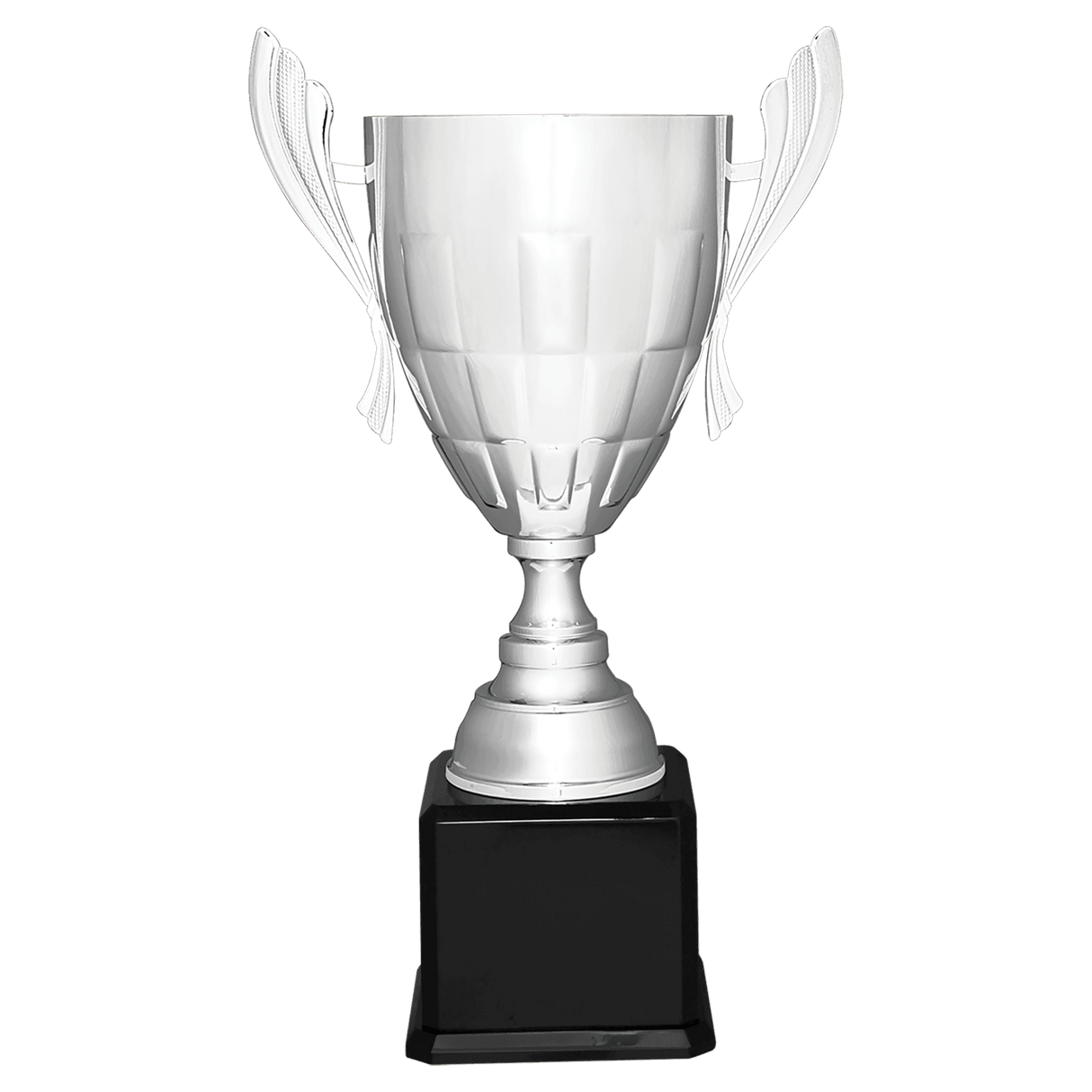 Silver Completed Metal Cup Trophy on Black Royal 26 1/2" Piano Finish Base