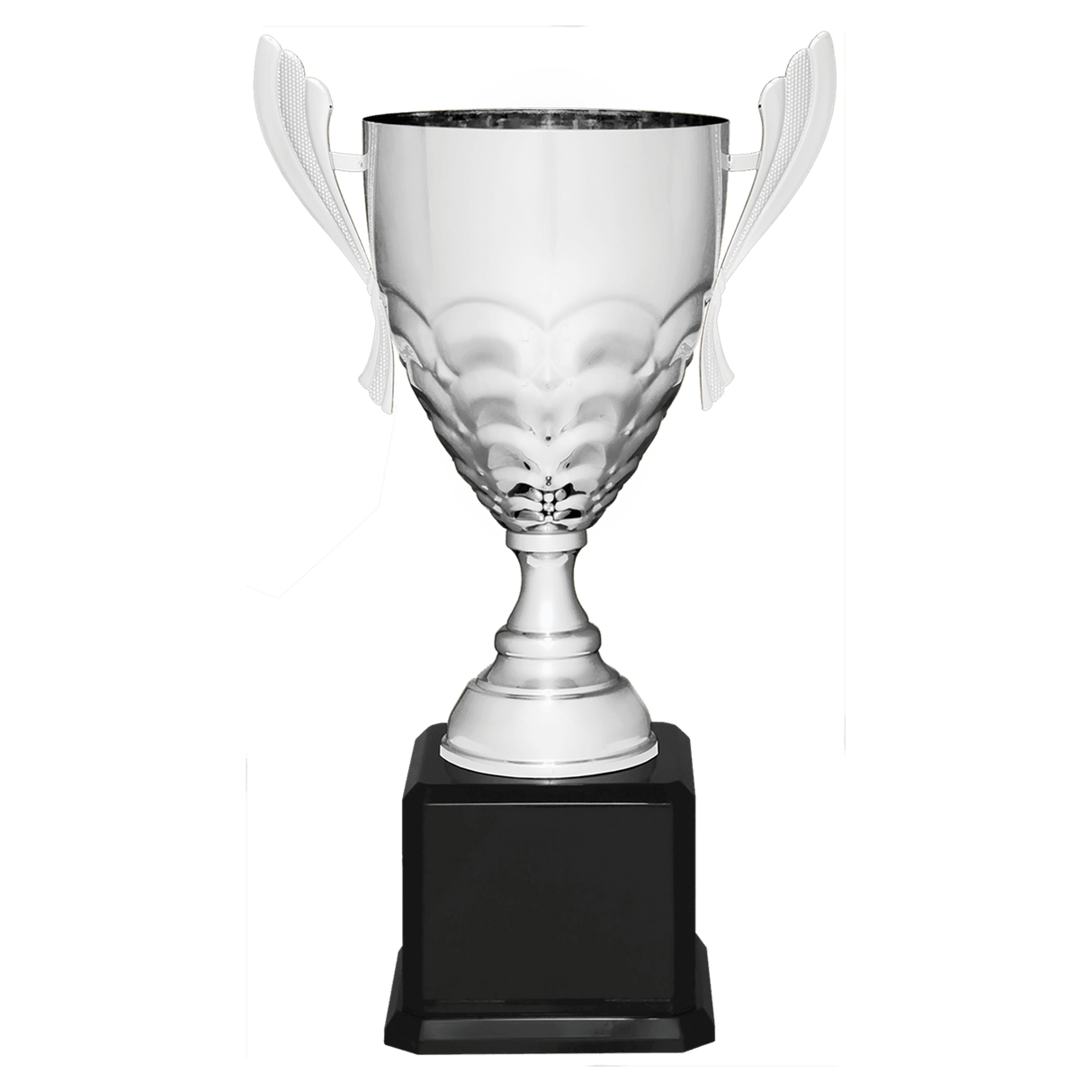 Silver Completed Metal Cup Trophy on Black Royal 21" Piano Finish Base