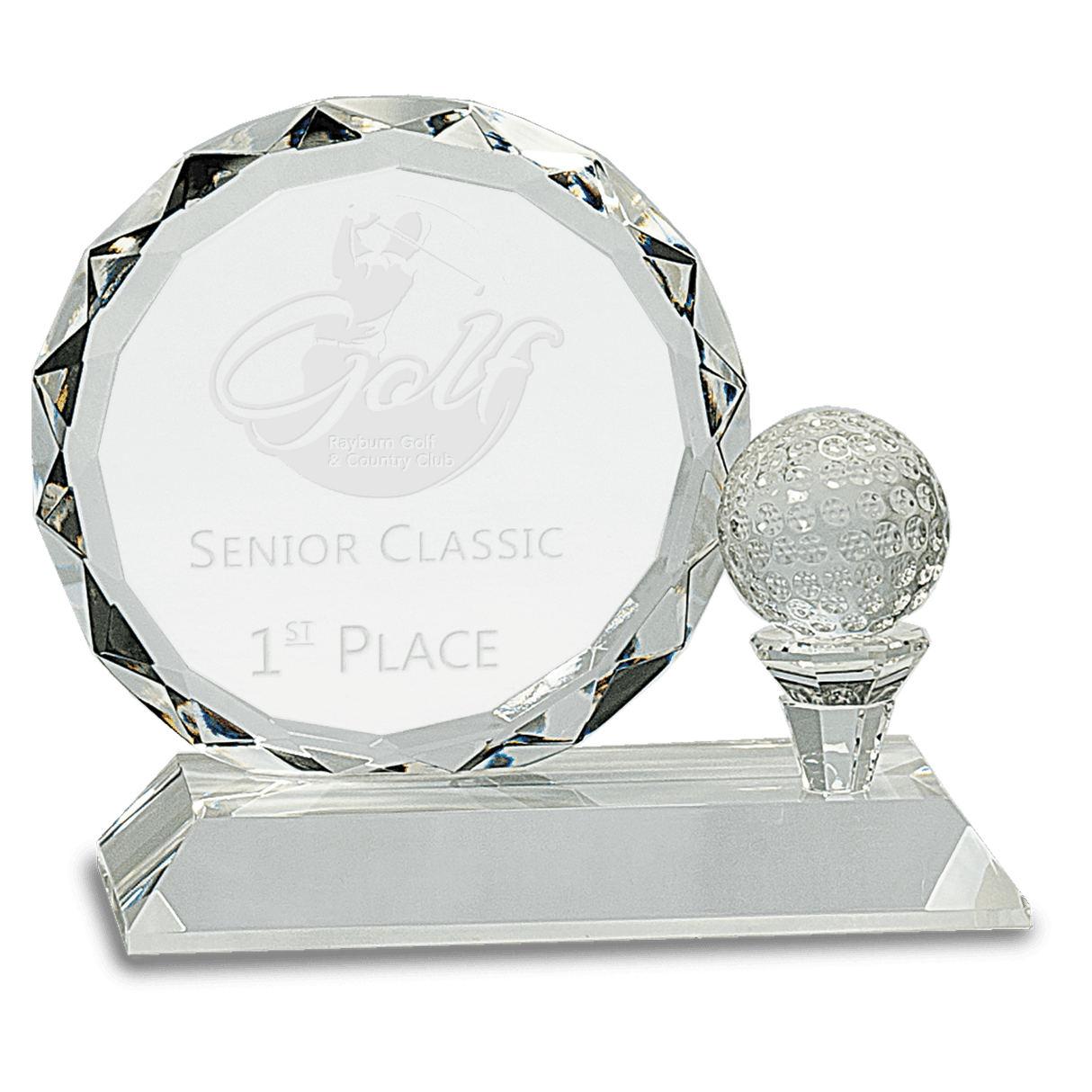 5 1/4" Round Facet Crystal with Golf Ball on Clear Pedestal Base