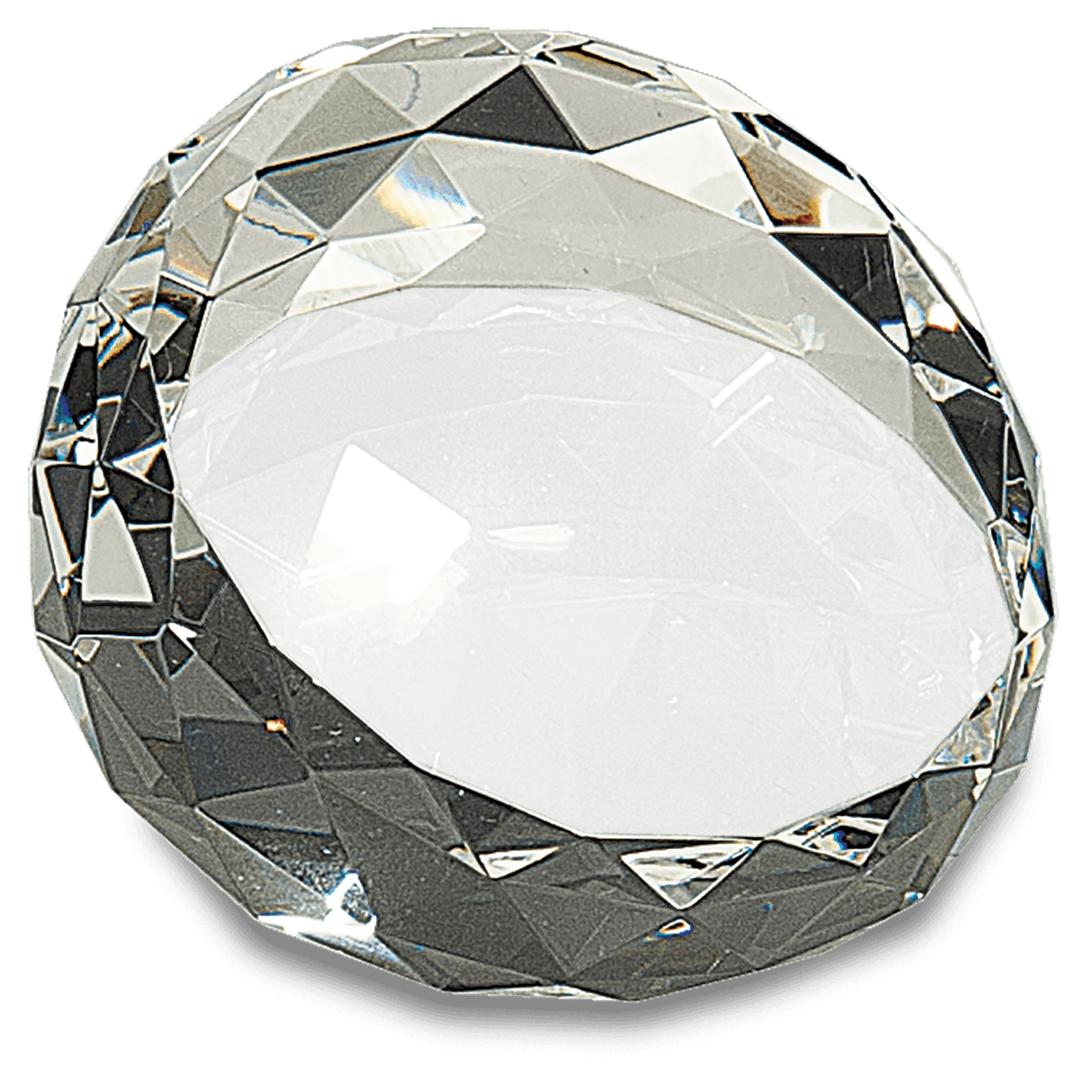 3 1/2" x 2" Clear Round Crystal Facet Paperweight