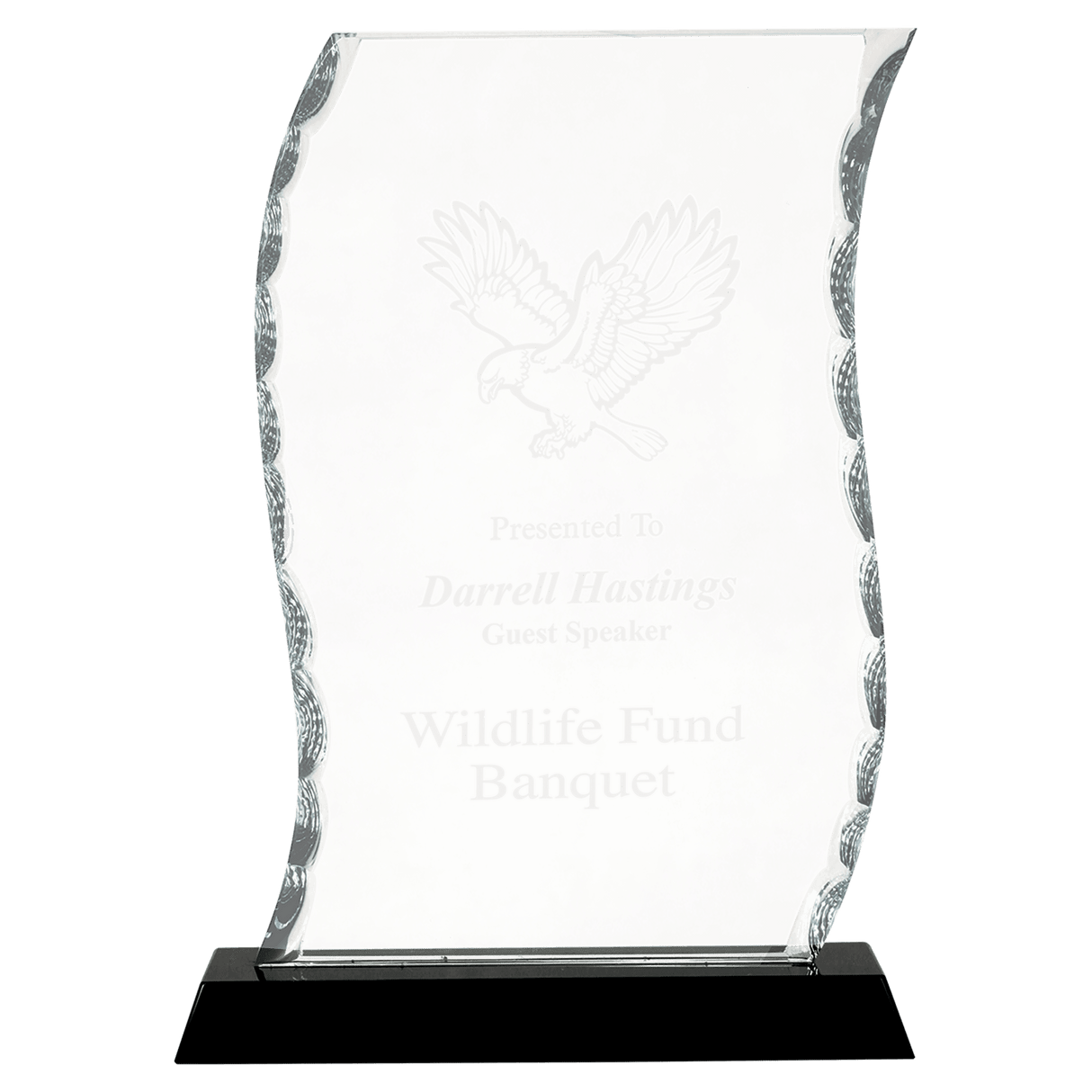 Scroll Facet Glass Award on Black Base - 8 1/4"