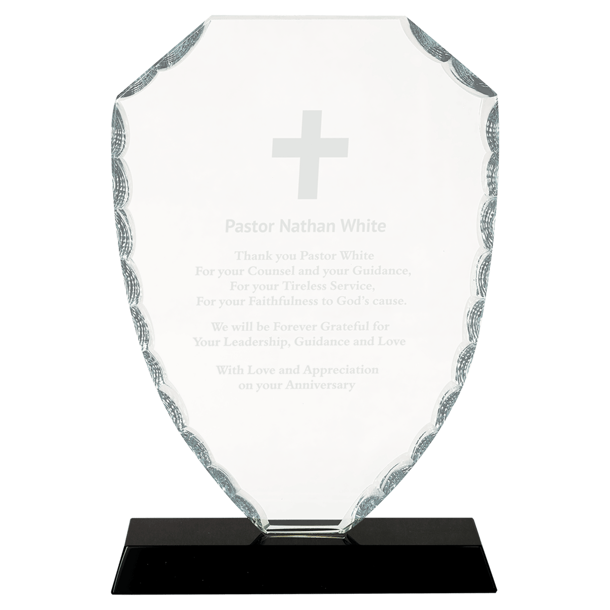 Shield Facet Glass Award on Black Base - 8 1/4"