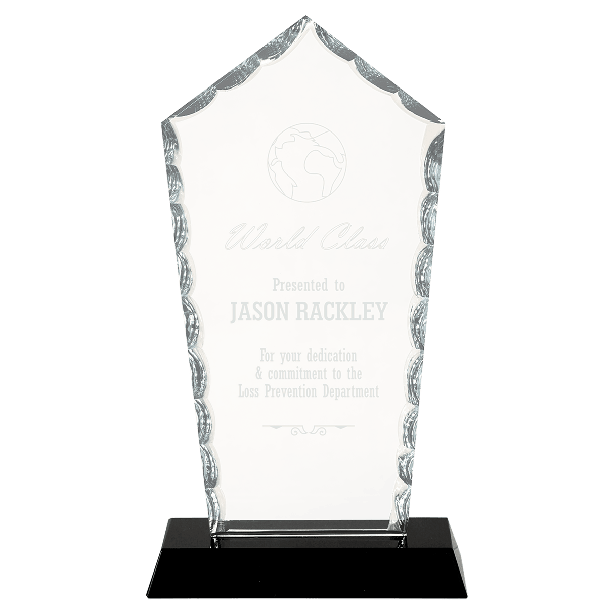 Diamond Facet Glass Award on Black Base - 7 3/4"