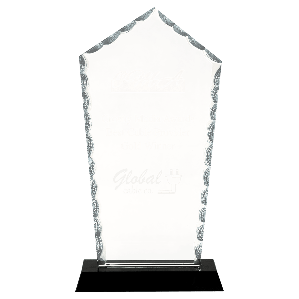 Diamond Facet Glass Award on Black Base - 9 3/4"