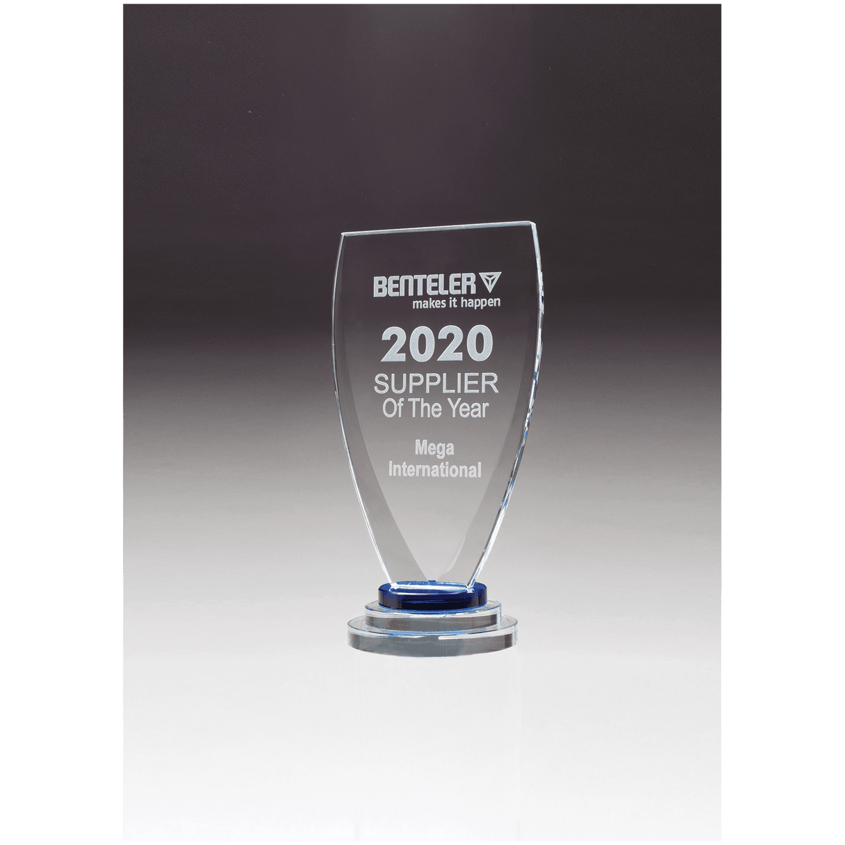 4" x 8 1/4" Chalice Series Sapphire Glass Award with Blue and Clear Glass Pedestal Base