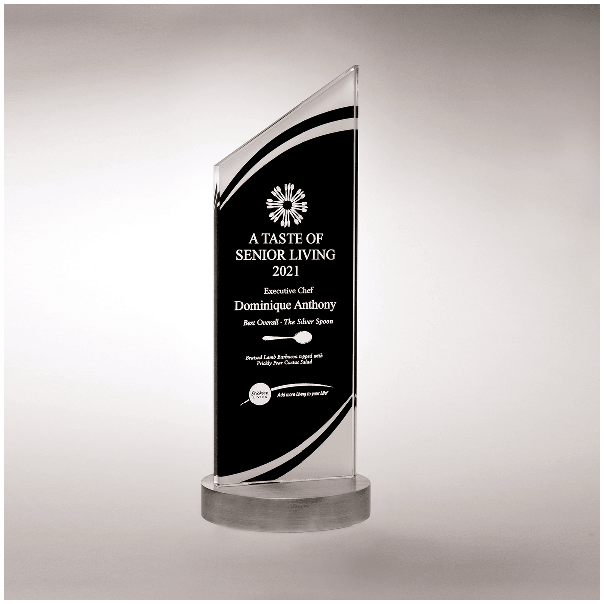 3 1/2" x 10 7/8" x 3/8" Thick Zenith Series Black Silkscreened Glass with Frosted Accents, Heavy Aluminum Base