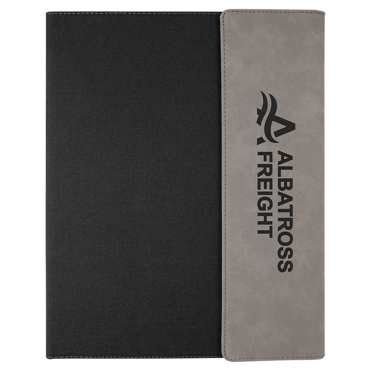 9 1/2" x 12" Gray Laserable Leatherette / Black Canvas Portfolio w / Notepad