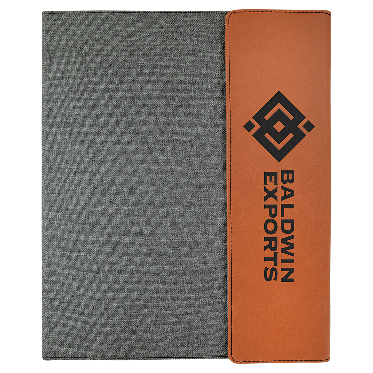 9 1/2" x 12" Rawhide Laserable Leatherette / Gray Canvas Portfolio with Notepad