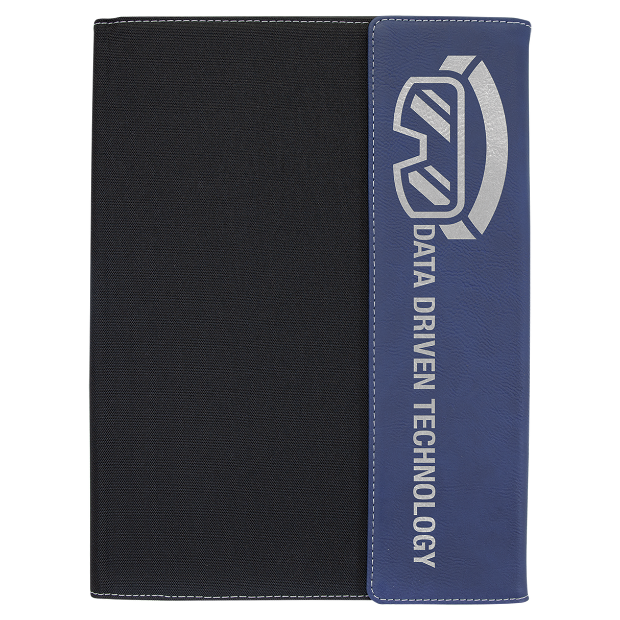 9 1/2"x12" Blue/Silver Laserable Leatherette / Black Canvas Portfolio w/Notepad