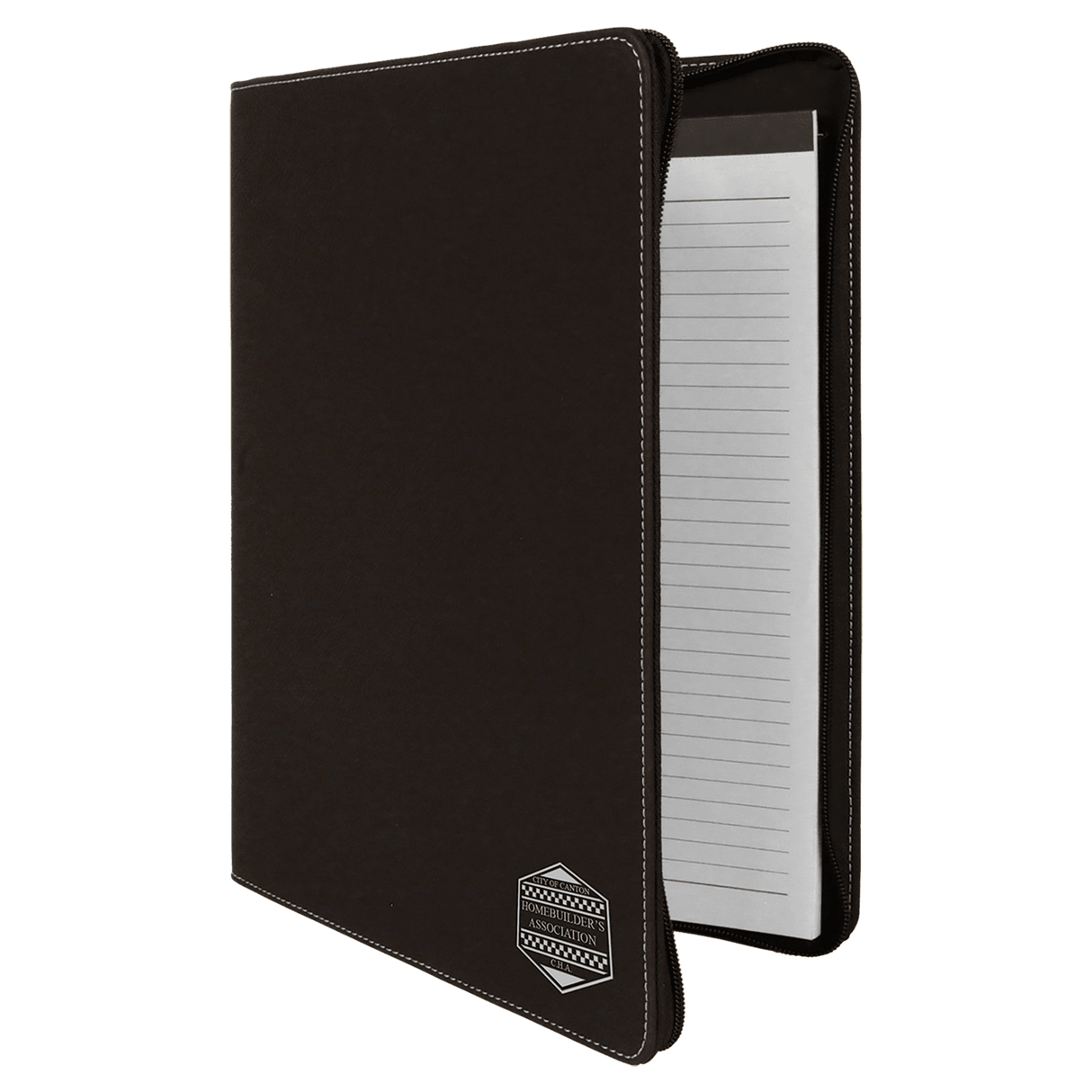 9 1/2" x 12" Black/Silver w/Zipper Laserable Leatherette Portfolio with Notepad
