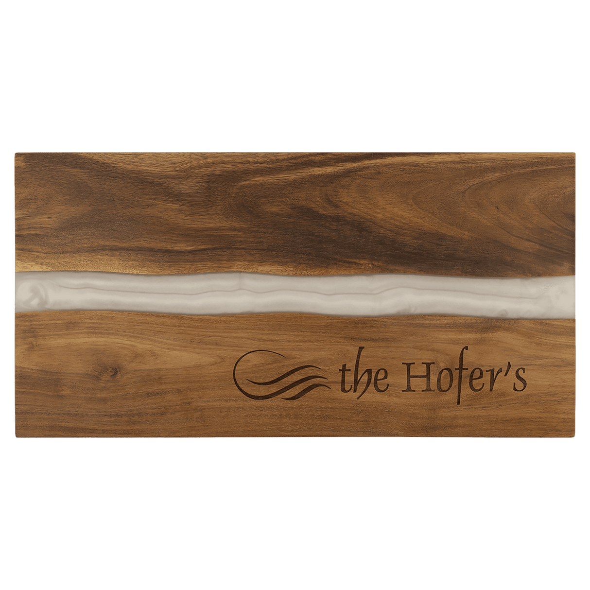 18" x 9" Acacia with White Pearl Resin Serving Board