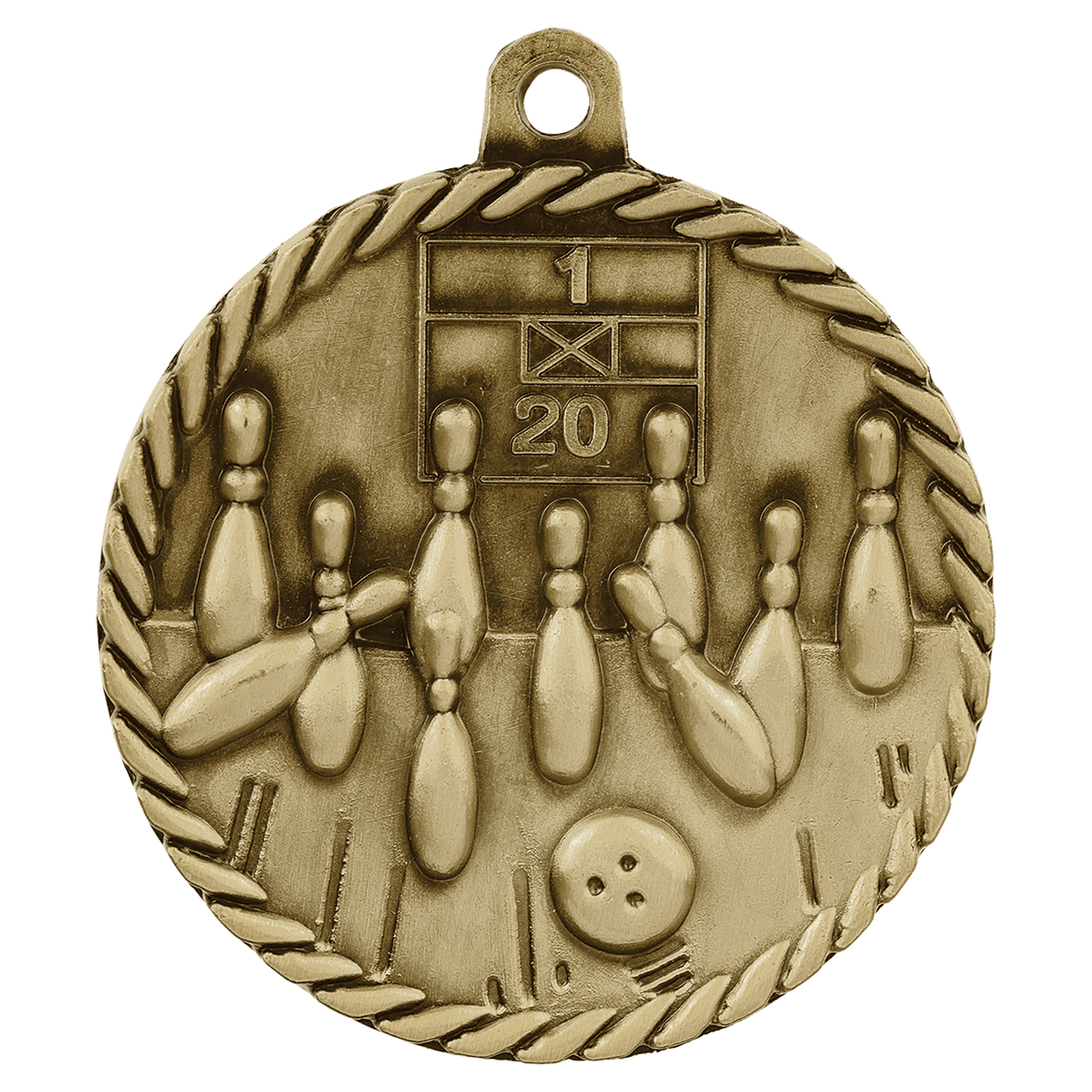 Antique Gold 2" Bowling High Relief Medal