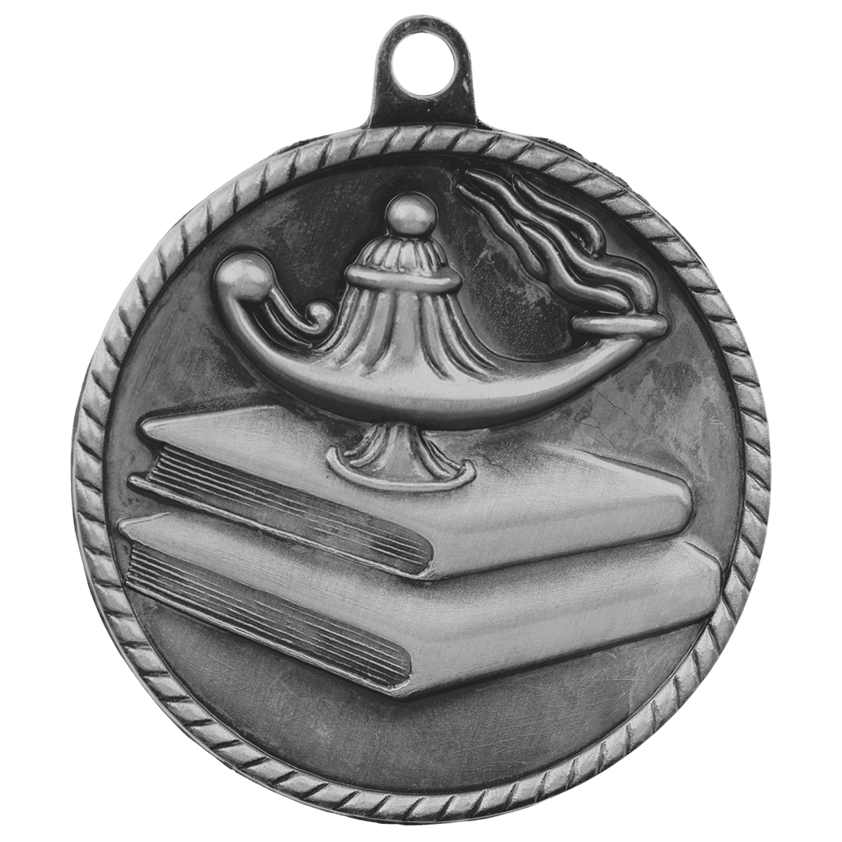 Antique Silver 2" Lamp of Knowledge High Relief Medal