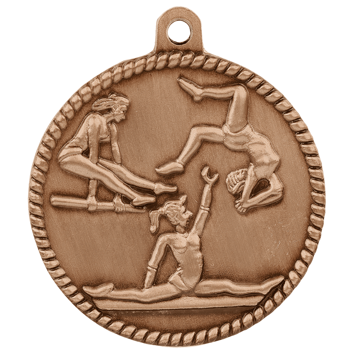 Antique Bronze 2" Female Gymnastics High Relief Medal