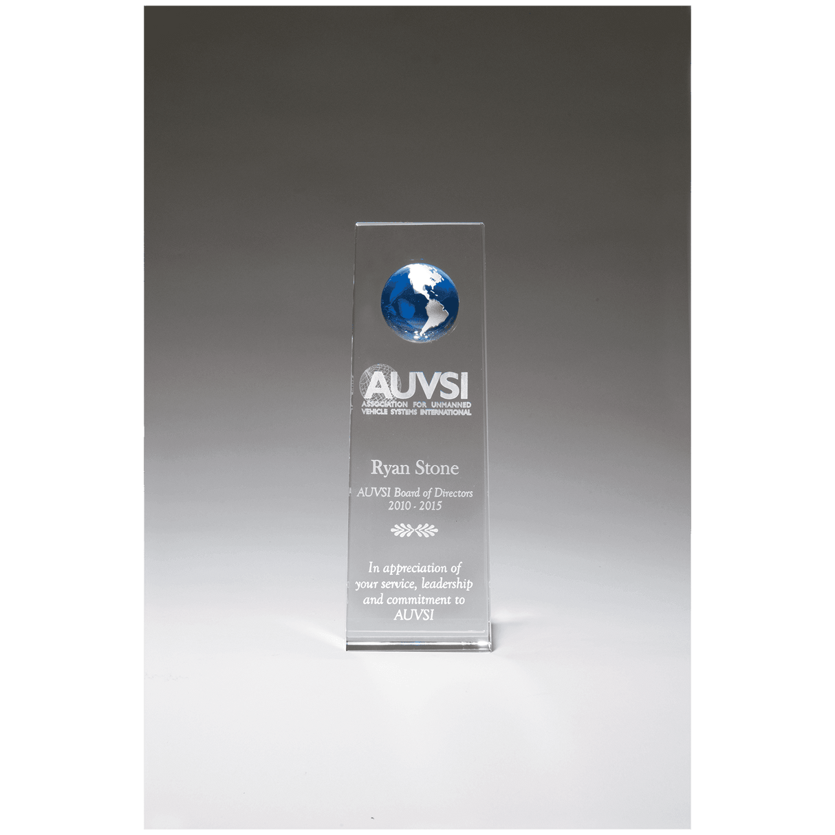 2 3/4" x 8" Crystal Trophy with Blue Globe