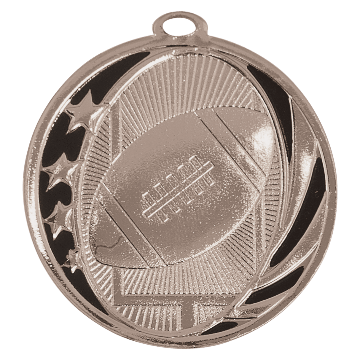 Bright Silver 2" Football Laserable MidNite Star Medal