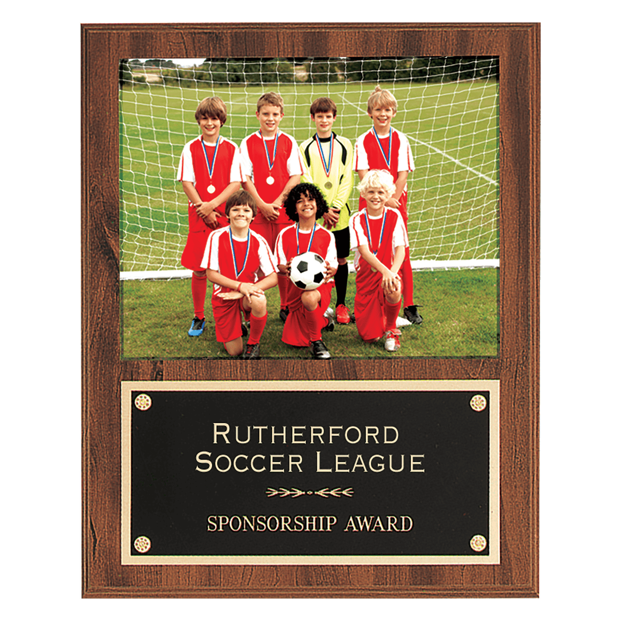 12" x 15" American Walnut Finish Photo Plaque with Black Brass Plate-Holds 8" x 10" Photo