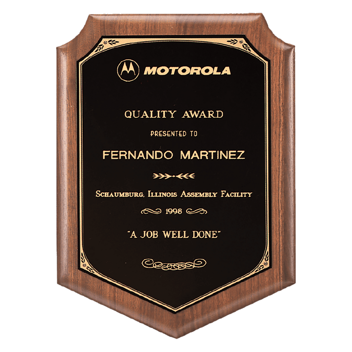 7" x 8" American Walnut Plaque with Gold Border Laserable Black Brass Plate