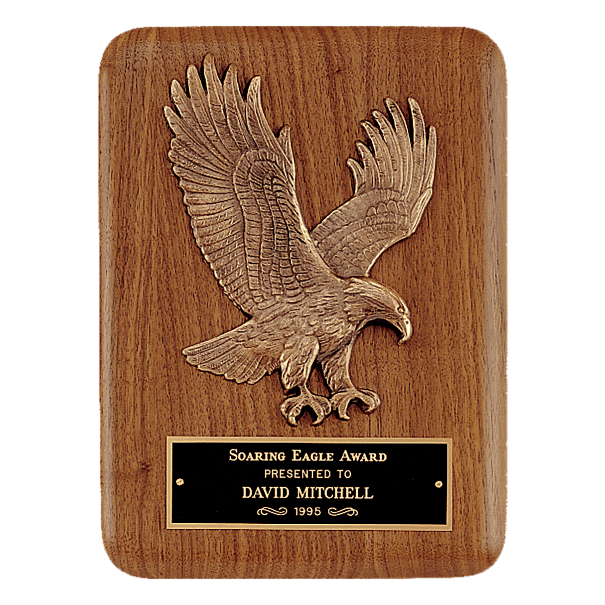 7" x 9" Solid American Walnut Plaque with Finely Detailed Eagle Relief and Black Laserable Brass Plate