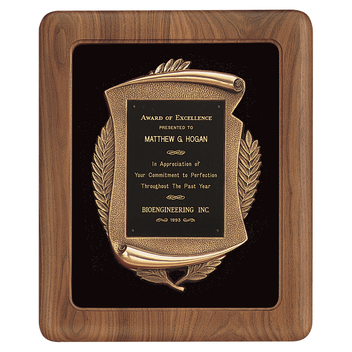 Walnut Frame w/Black Velour Back/Bronze Finish Frame/Black Brass 14" x 17" American Plate