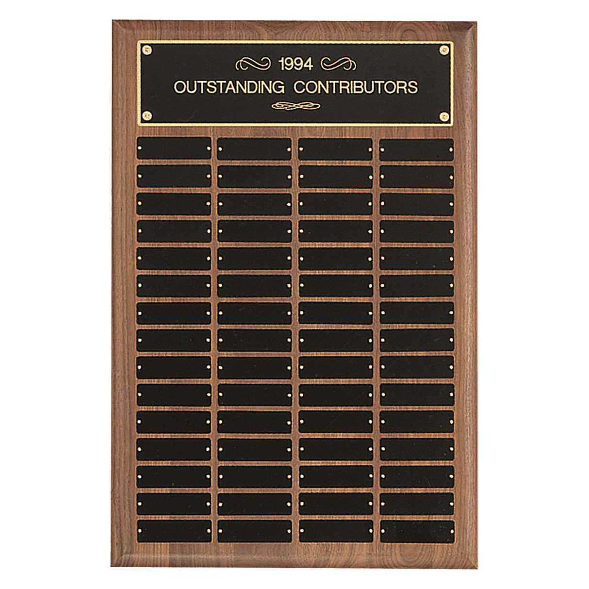 16" x 24"/Plates 1" x 3 1/4" American Walnut 60 Plate Perpetual Plaque with Black Brass Plates