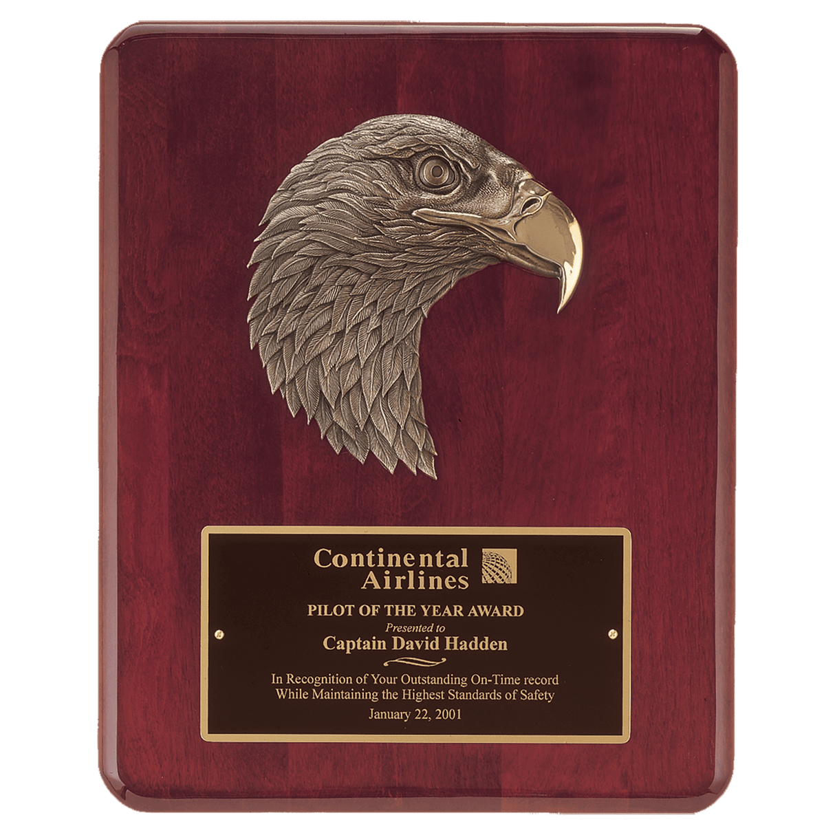 10 1/2" x 13" Rosewood Piano Finish Plaque with Finely Detailed Bronze Eagle Head Casting with Black Laserable Brass Plate