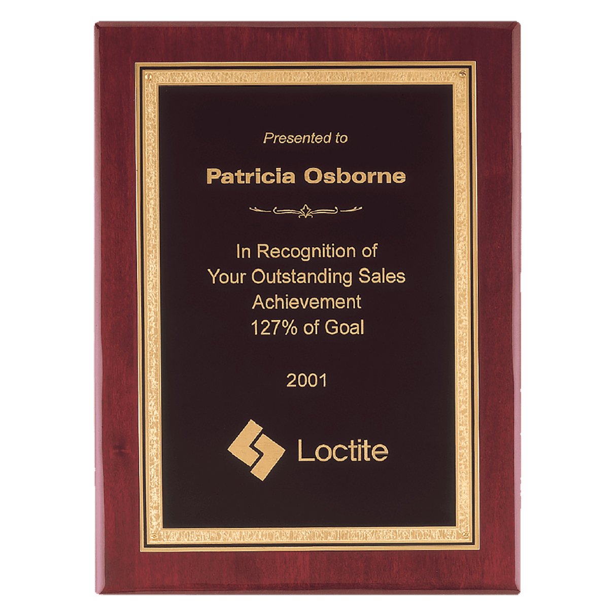 7" x 9" Airflyte Premium Rosewood Piano Finish Plaque with Gold Border FLorentine Border Black LaserFX Plate