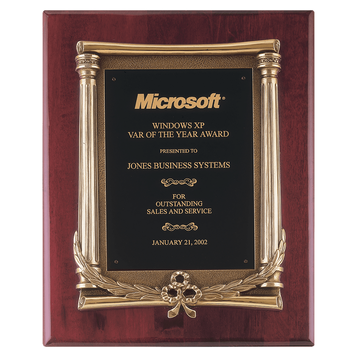 10 1/2" x 13" Rosewood Piano Finish Plaque, Antique Bronze Frame Casting, Black Brass Plate
