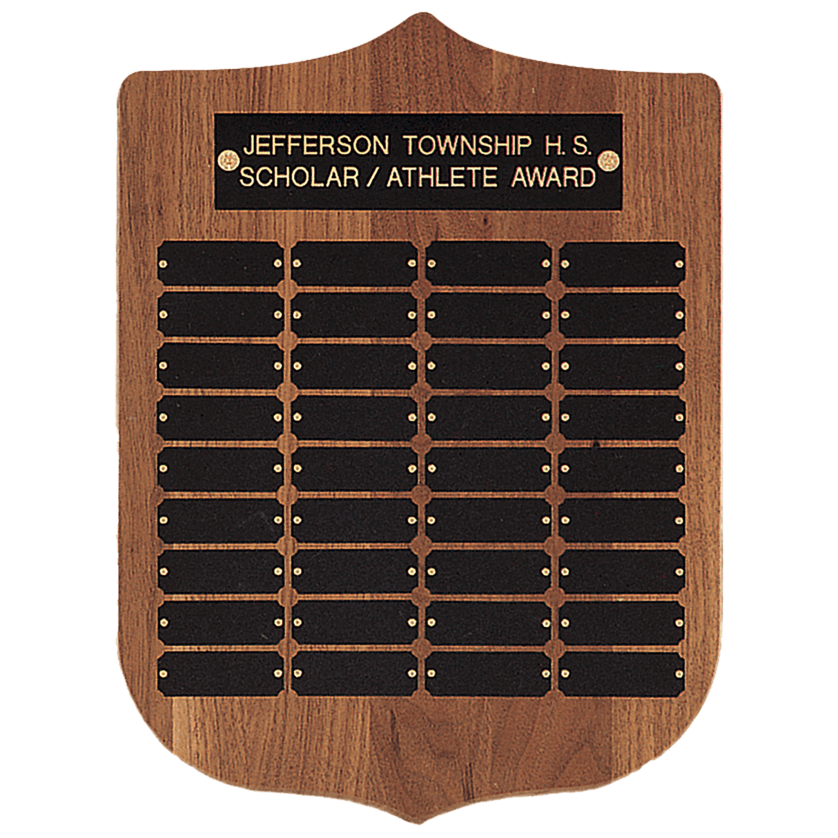 12" x 16"/Plates 7/8" x 2 1/2" American Walnut 36 Plate Perpetual Plaque with Black Brass Plates