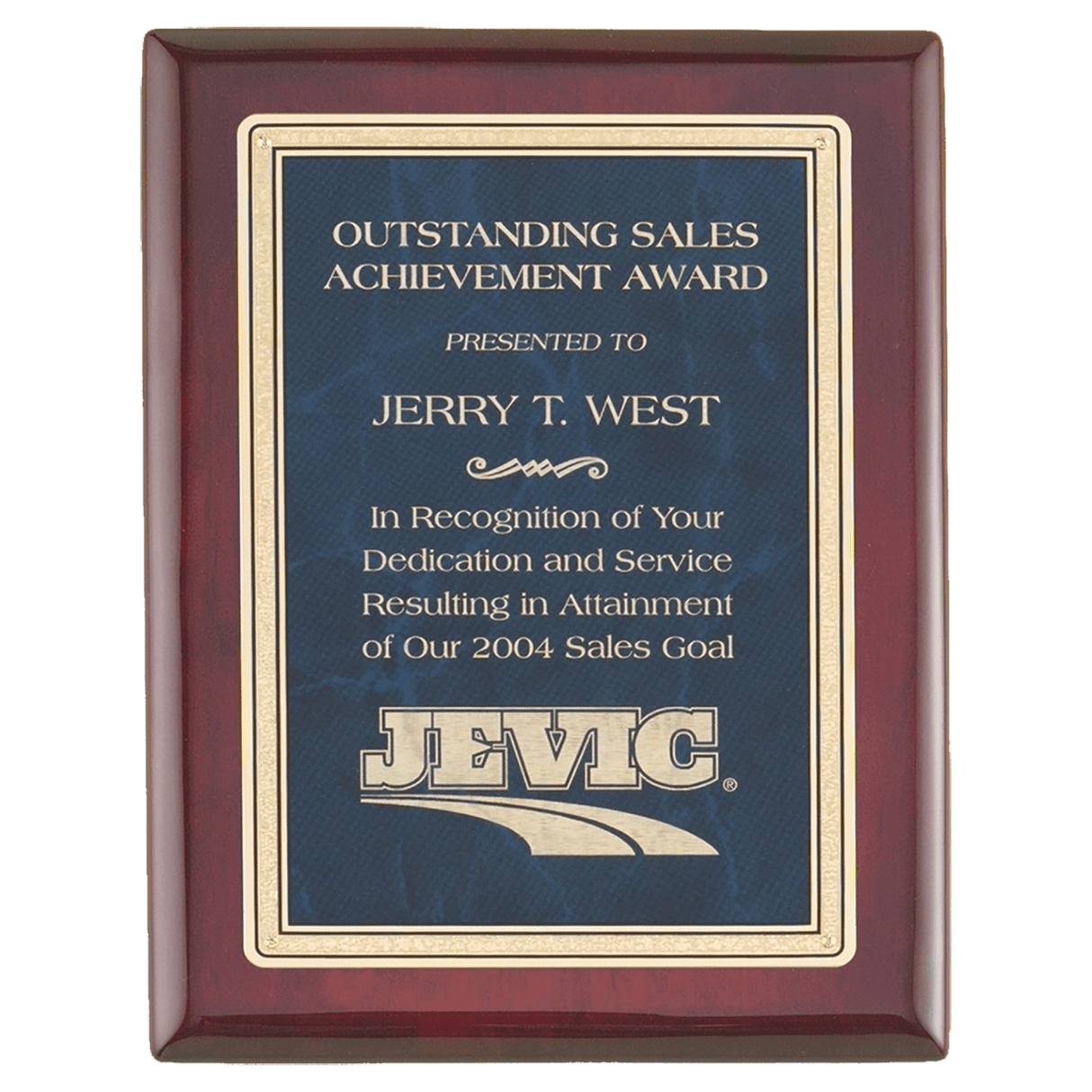 7" x 9" Rosewood Piano Finish Plaque with a Sapphire Marble/Gold FlorentineDesign LaserFX Plate