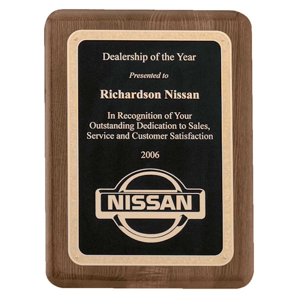 Walnut Piano Finish Plaque with Textured Black/Gold 8" x 10 1/2" Airflyte Florentine Border LaserFX Plate
