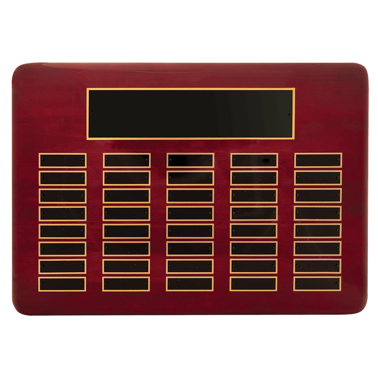 11" x 21"/Plates 7/8" x 2 3/4" Rosewood Piano Finish 40 Plate Perpetual Plaque with Black Brass Plates