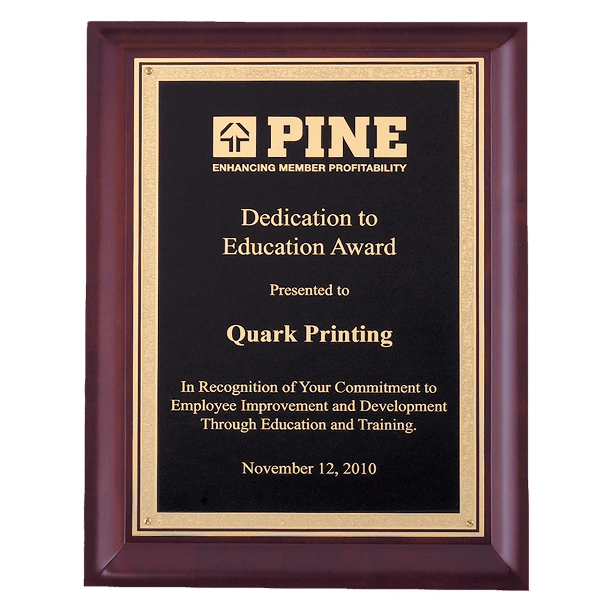 9" x 12" Hand Rubbed Cherry Finish Plaque with Gold Florentine Border Black LaserFX Plate