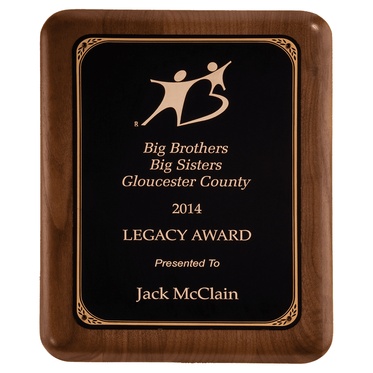 10 1/2" x 13" American Walnut Plaque with Gold Border Black LaserFX Plate
