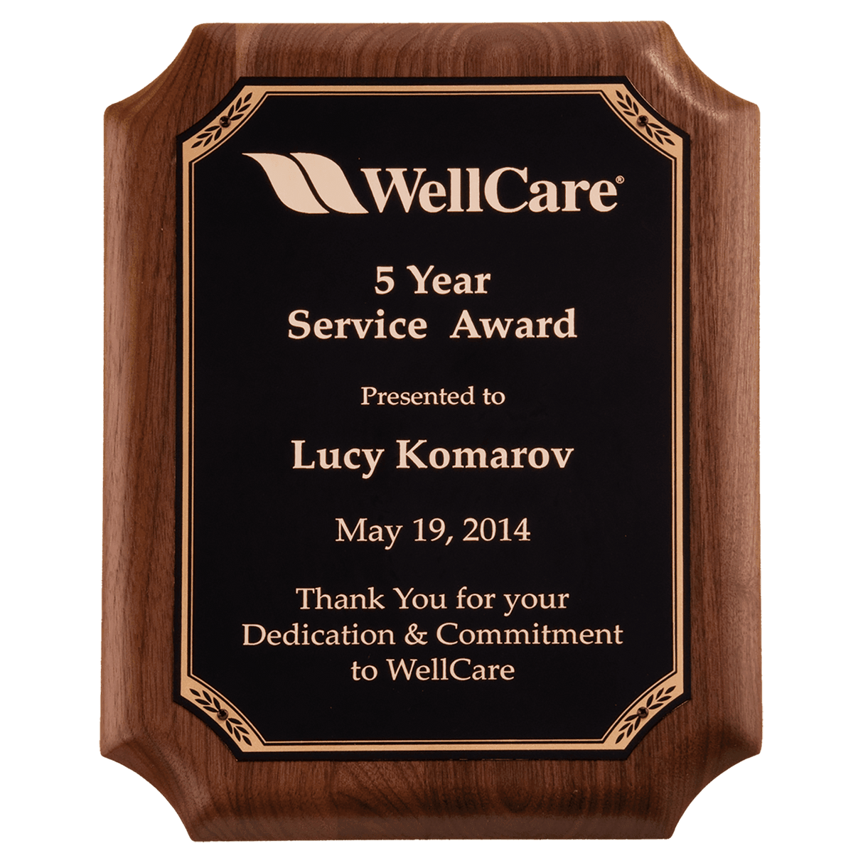 9" x 12" American Walnut Plaque with Gold Border Black LaserFX Plate