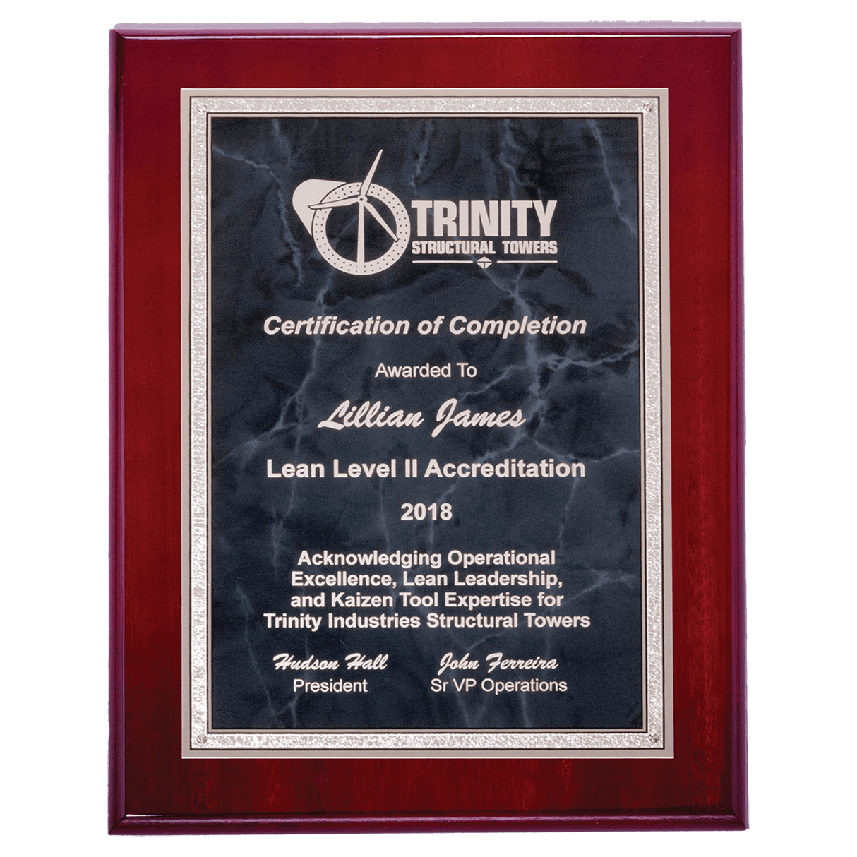 8" x 10" Airflyte Rosewood High Gloss Plaque with Gray Marble/Silver Florentine Border Plate