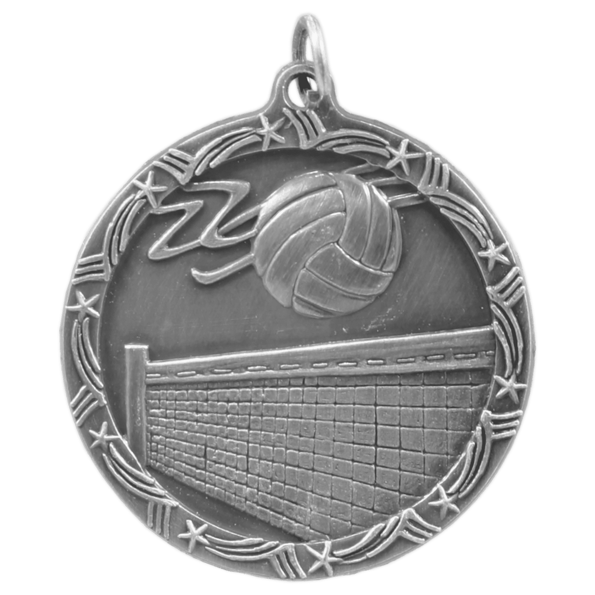 Antique Silver 1 3/4" Volleyball Shooting Star Medal
