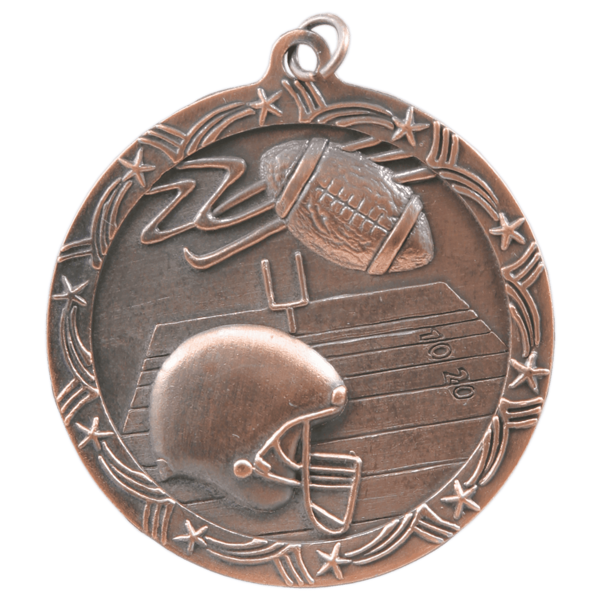 Antique Bronze 2 1/2" Football Shooting Star Medal