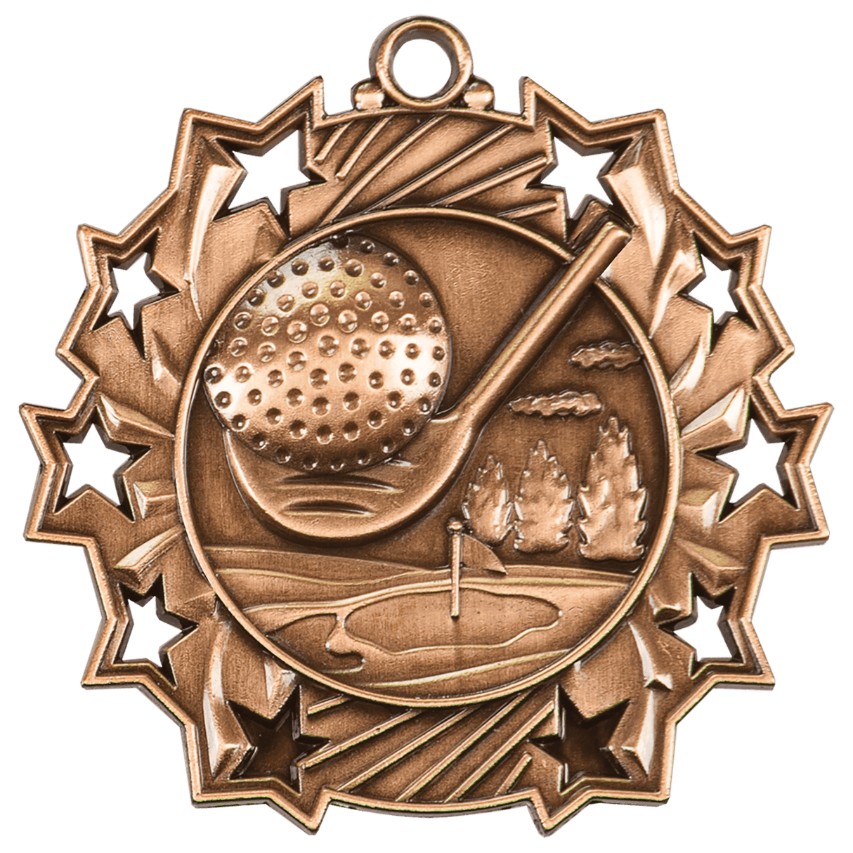 Antique Bronze 2 1/4" Golf Ten Star Medal