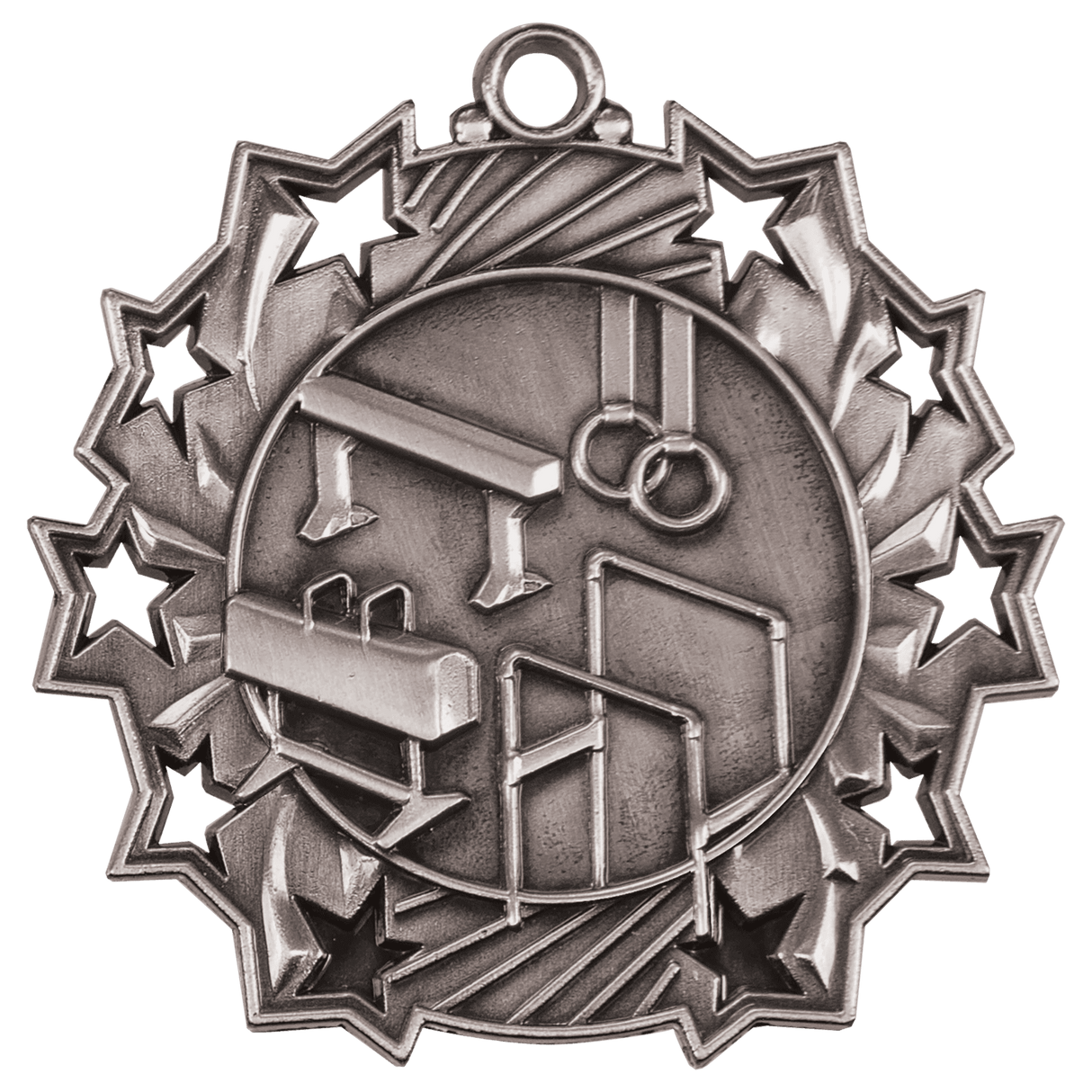 Antique Silver 2 1/4" Gymnastics Ten Star Medal